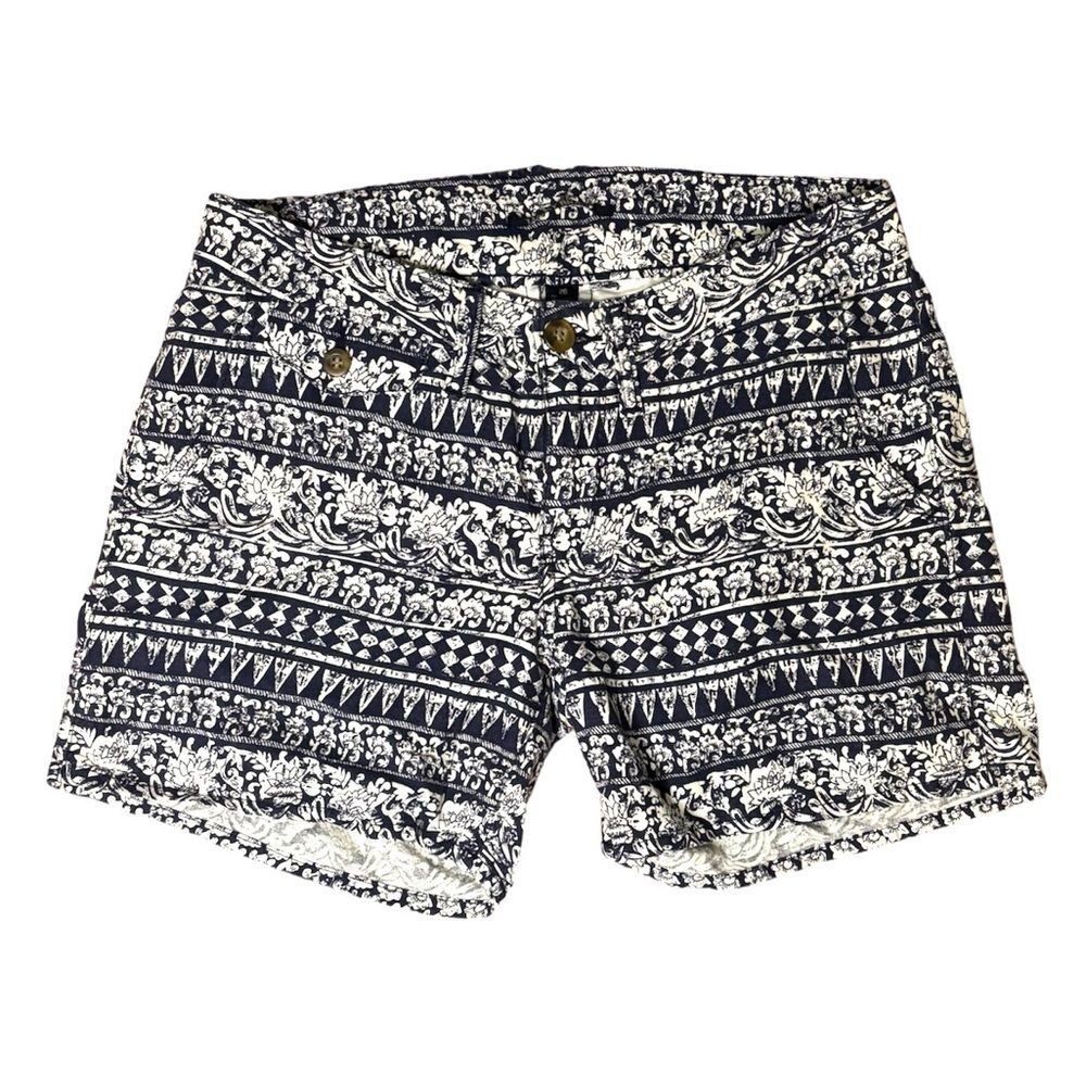 Lucky Brand Blue and White Tribal Printed Linen Blend Shorts
